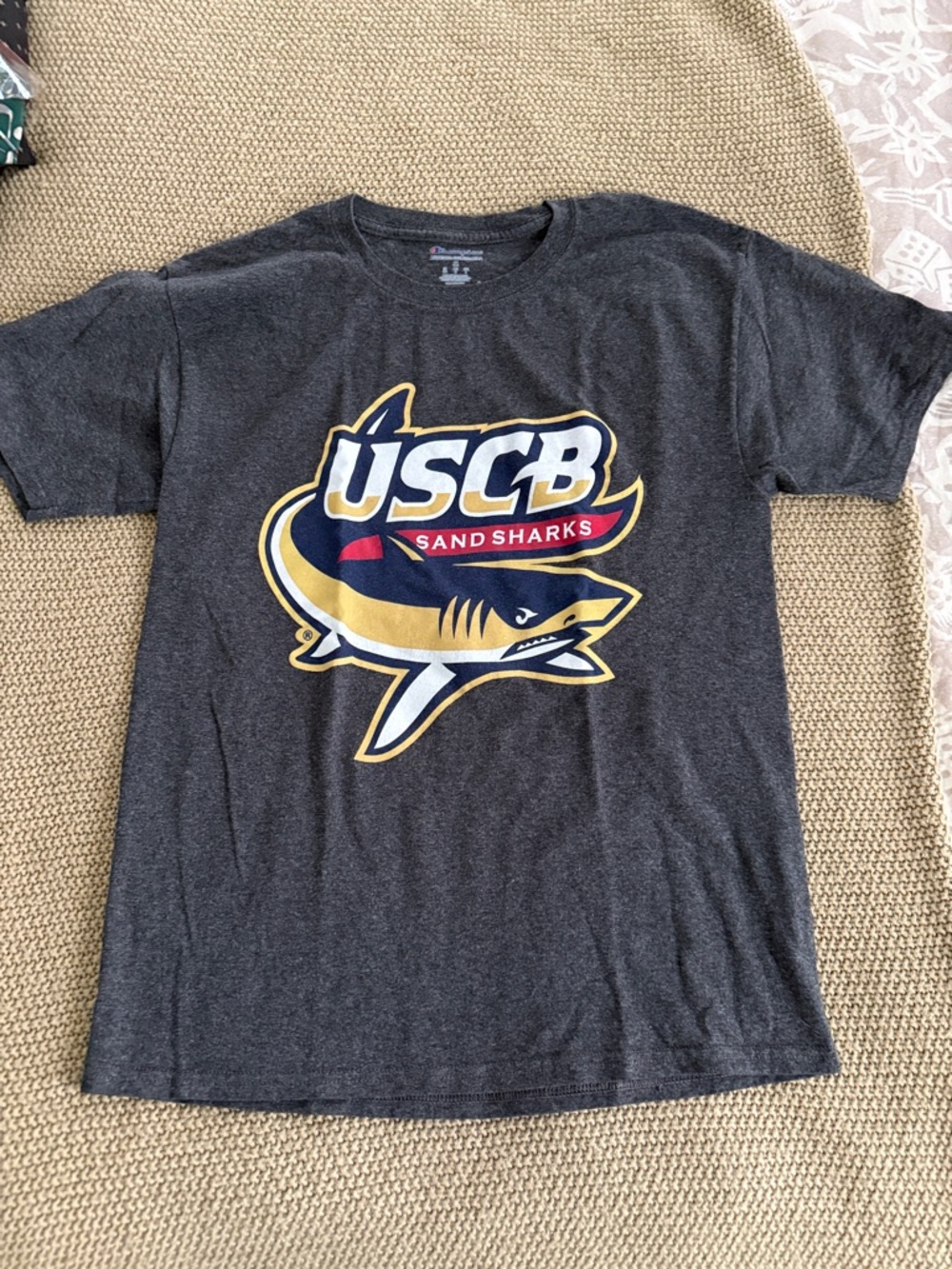 Champion Dark Gray USCB Sand Sharks Graphic Tee with Gold Accent